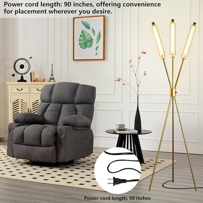 Lightdot LED Tripod Floor Lamps for Living Room, Stepless Dimmable Modern Standing Tall Lamp with 360° LED LampHead,Mid Century Industrial Floor Lamp for Bedroom/Sofa Beside/Corner Decor-Gold