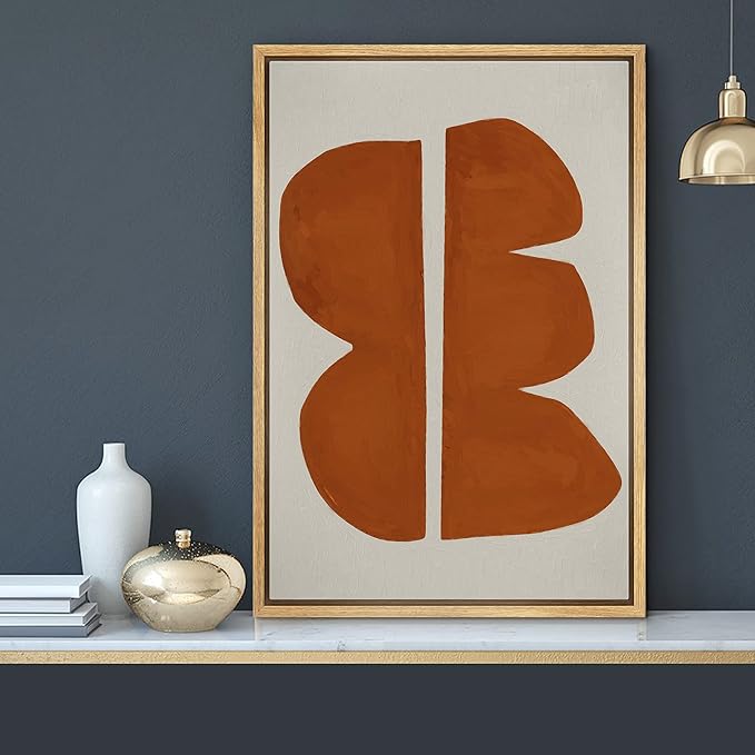 MUDECOR Framed Canvas Print Wall Art Geometric Mid-Century Brown Polygon Abstract Shapes Illustrations Minimalism Decorative Bohemian Colorful Zen for Living Room, Bedroom, Office - 24"x36" Natural