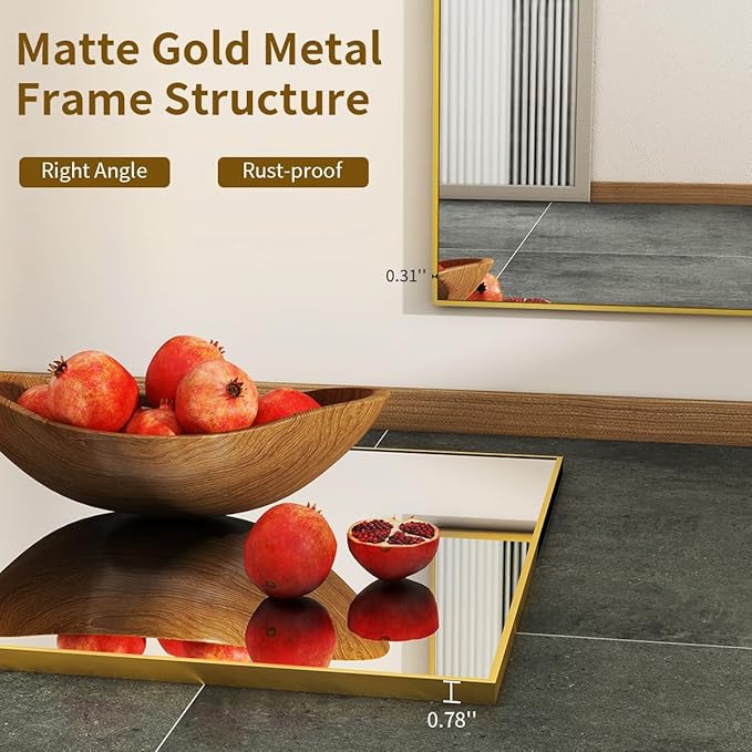 BEAUTYPEAK Wall Mirror 26" x 38" Rectangle Mirror with Aluminum Alloy Frame Hanging Mirror, Gold