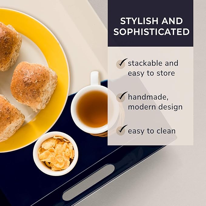 Melamine Serving Tray with Handles, Chip and Break-Resistant, Durable and Kid-Friendly Food Tray for Indoor and Outdoor, Dishwasher Safe, Ivory/Navy - Thomas Fuchs Creative