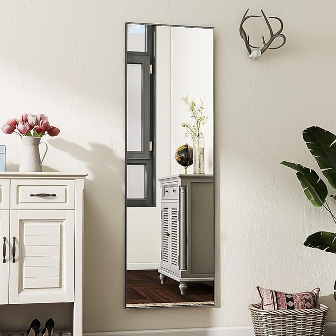 Koonmi 56"x21" Floor Mirror Full Length, Bedroom Floor Body Mirror with Stand, Large Black Mirror, Leaning, Standing or Hanging Horizontally/Vertically