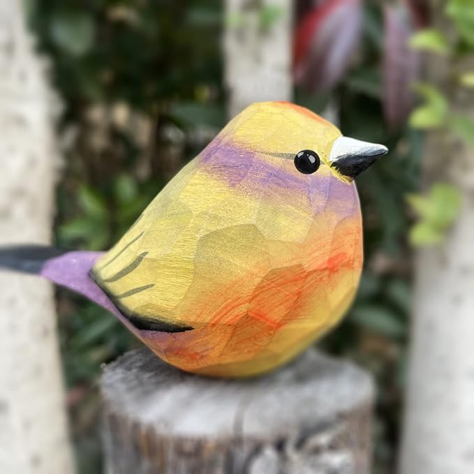 Bird Figurines Hand Carved Painted Wooden Statues for Home Decor, Gift for Bird Lovers,Housewarming, Birthday, Christmas, Anniversaries (NO.10-Rainbow Sparrow)