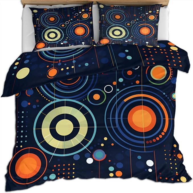 Abstract Starry Sky Duvet Cover Full Size, Solar System Space Bedding Set 3 Piece Bedroom Decor Deep Blue Comforter Cover and 2 Pillow Sham with Zipper Closure