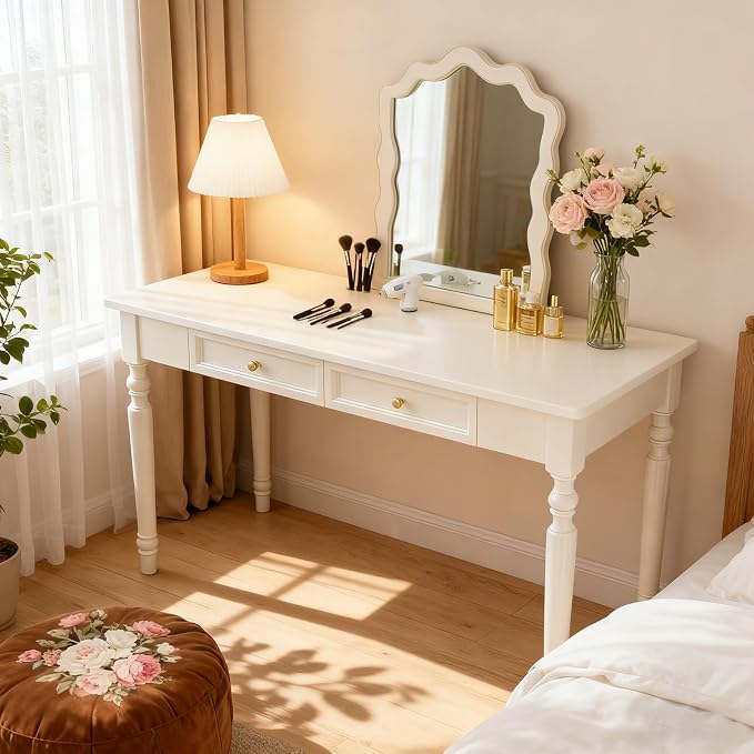 French Country Desk, 47" White Writing Desk with Drawers, Large Computer Desk for Home Office, Easy Assembly