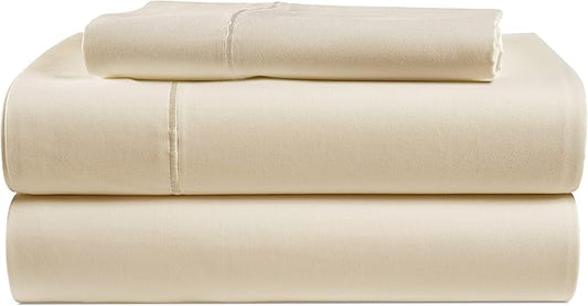 LANE LINEN 100% Egyptian Cotton Twin Bed Sheets, Eco Friendly No Pill Naturally Cooling Sheets, Soft & Comfy Sateen Weave for Silky Smooth Finish, Available in Variety of Color - Ivory