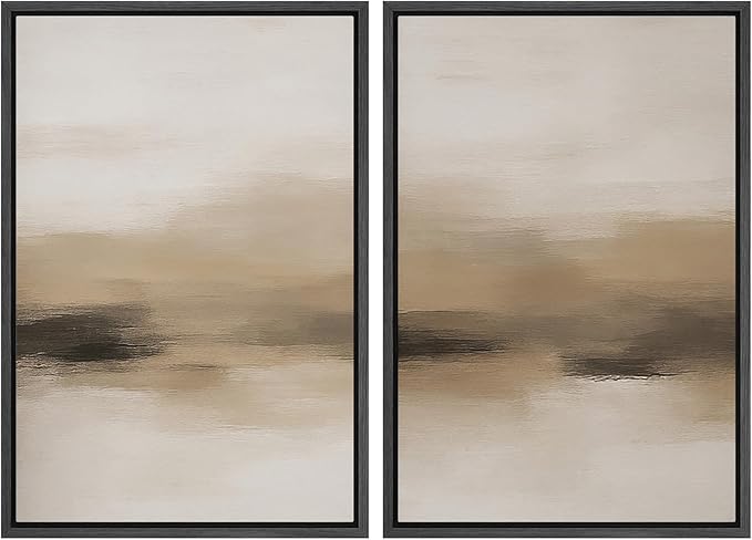 MUDECOR Framed Canvas Print Wall Art Abstract Neutral Beige Contemporary Minimalist Landscape Illustrations Modern Art Decorative Bohemian Colorful for Living Room, Bedroom, Office - 16"x24"x2 Black