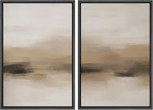 MUDECOR Framed Canvas Print Wall Art Abstract Neutral Beige Contemporary Minimalist Landscape Illustrations Modern Art Decorative Bohemian Colorful for Living Room, Bedroom, Office - 16"x24"x2 Black
