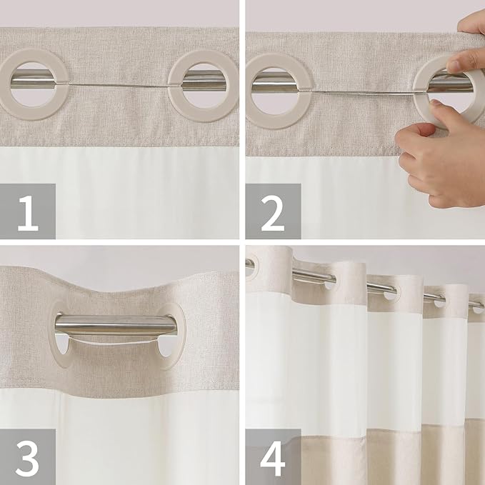 Stall No Hooks Needed Linen Textured Shower Curtain with Snap-in Fabric Liner Set,Hotel Luxury Decor Shower Curtains for Bathroom,Waterproof & Washable,48Wx74H,Cream
