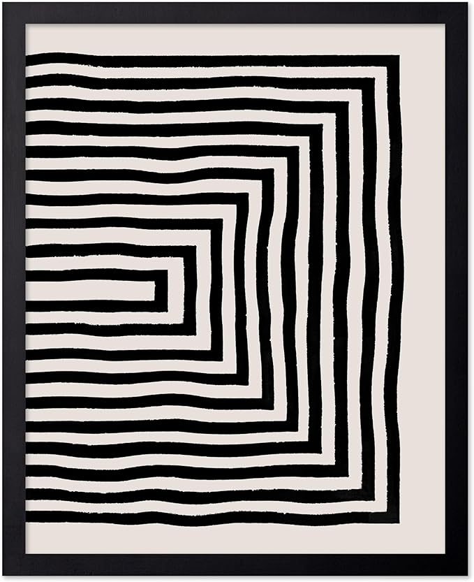 Poster Master Japanese Ink Poster - Rectangle Tunnel Print - Geometric Illustration - Abstract Illustration - Line Artwork - Mid Century Modern Art - Minimal Living Room Design - 8x10 Black Framed