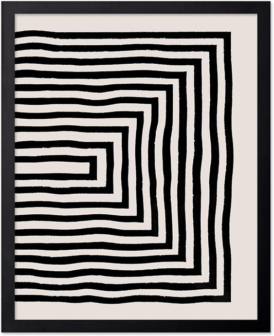 Poster Master Japanese Ink Poster - Rectangle Tunnel Print - Geometric Illustration - Abstract Illustration - Line Artwork - Mid Century Modern Art - Minimal Living Room Design - 11x14 Black Framed