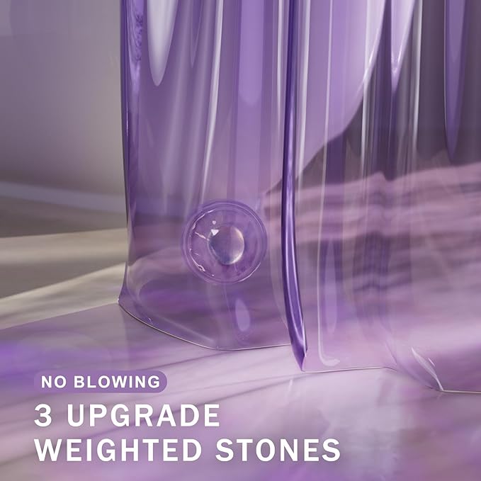 AmazerBath Purple Shower Curtain Liner Luxury, EVA Soft Clear Heavy Duty Shower Curtain and Liner 2-in-1, 72x72 Plastic Weighted Bathroom Liner, 12 Rustproof Grommets & 3 Heavyweight Stones