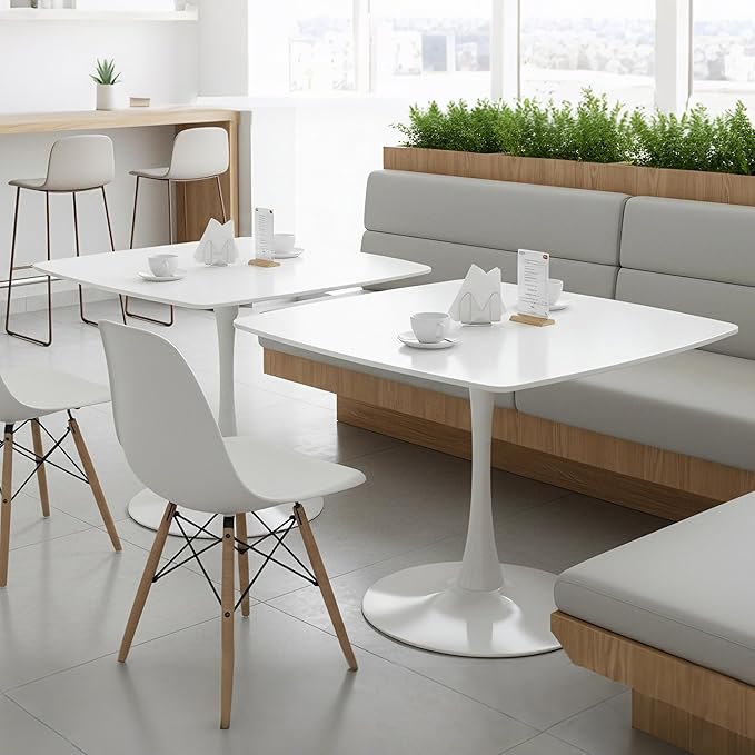Square Dining Table,42.1" Tulip Table with Metal Pedestal,15-Minute Quick Assembly,Mid Century Modern Leisure Table for Kitchen Small Places Cafe (White)