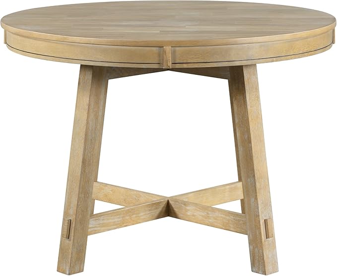 JUSTONE Farmhouse Round Extendable Dining Table with 16" Leaf – Natural Wood Wash Kitchen Table