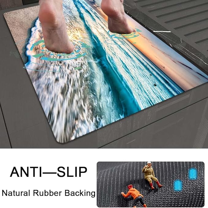 Bath Mat Rug,Sunset on Island Beach Non Slip Quick Dry Super Absorbent Thin Bathroom Rugs Fit Under Door-Easy to Clean Bathroom Floor Mats-Shower Rug for Shower Sink Bathtub(16" x 24"in)