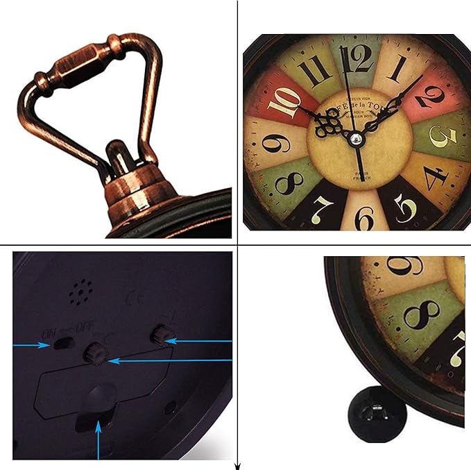 Vintage Analog Alarm Clock, 5.25 inch Small Silent Desk Clock with Night Light, Battery Operated for Table, Bedroom, Bedside, Living Room, Gift Clock (Tuscan Style)