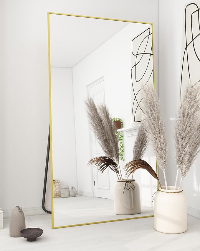 Koonmi 76"x34" Floor Mirror Full Length, Bedroom Floor Body Mirror with Stand, Large Gold Mirror, Leaning, Standing or Hanging Horizontally/Vertically