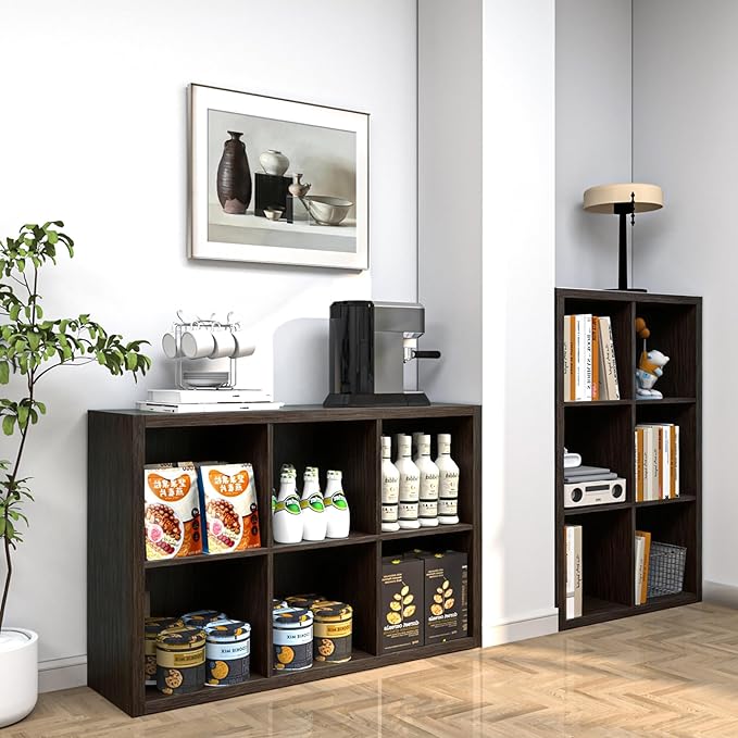 Endearing Limons【2026 Wooden Thick Border 6 Cube Shelf Storage Organizer with Anti-Tipping Kits + Reversible Open Back Bookcase (11x 11 Unit Cell Chocolate)
