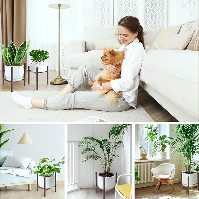 Aripark Plant Stand Indoor Adjustable, Metal Modern Plant Stands, Small Heavy Duty Stable Pot Flower Holder Indoor Outdoor Corner, Fit 8 9 10 11 12 inch Pots, Reddish Brown (Pot & Plant Not Included)