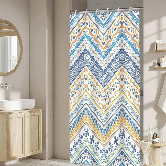 Blue Bohemian Shower Curtain for Bathroom Colorful Boho Striped Shower Curtains Modern Abstract Aesthetic Bathroom Decor Set Washable Waterproof Polyester Fabric with Hooks 48x72 Inch