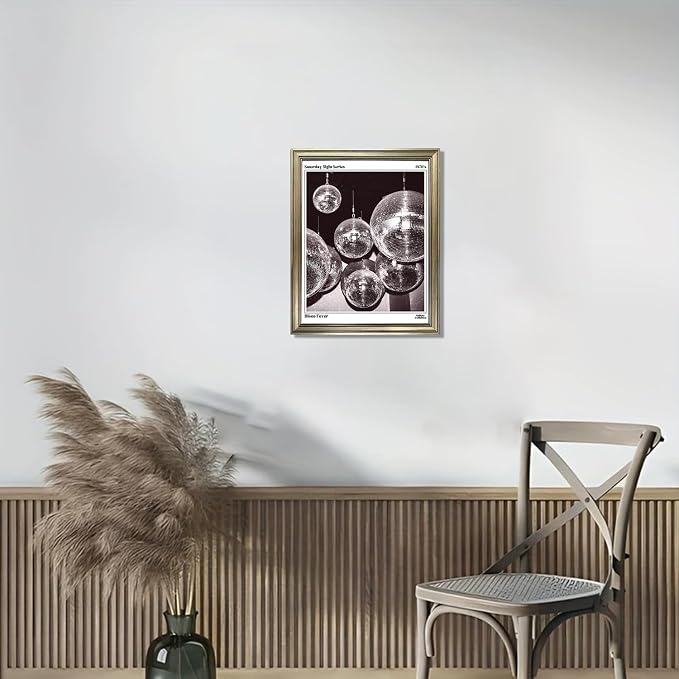Disco Ball Decor, Vintage Framed Print Posters for Room Aesthetic, Trendy Retro 70s Decor Funky Wall Art, Preppy Bar Cart Canvas Artwork