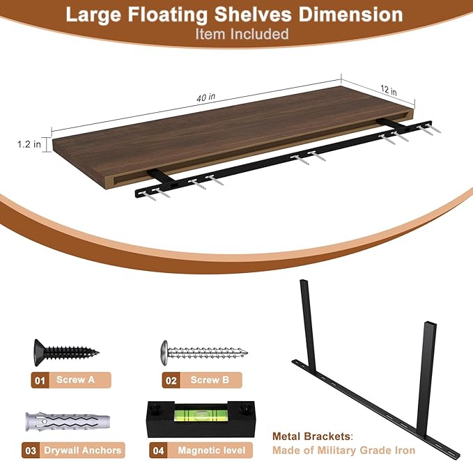Large Floating Shelves for Wall 24" W x 12" D x 1.2" H Deep Floating Shelves 1 Pack Floating Shelf Large Storage Space Wall Mount Shelf for Living Room Kitchen Bathroom Oak
