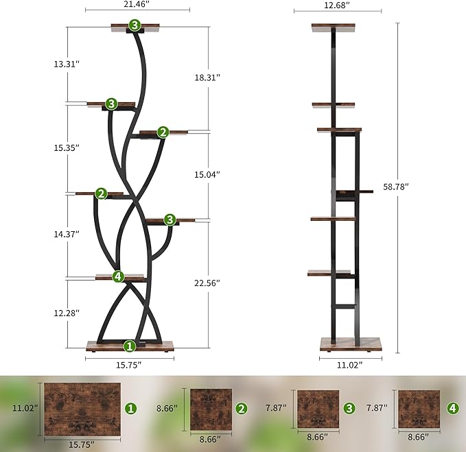 Plant Stand Indoor with Grow Lights - 58" Corner Plant Shelf Indoor, 7 Tiered Tall Lighted Plant Stand for Indoor Multiple Plants, Flower Stands Display Rack Holder for House, Patio, Black