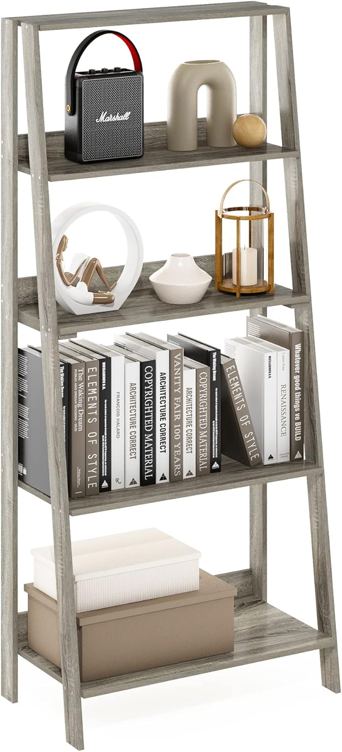 Furinno Ladder Bookcase Display Shelf, 5-Tier, French Oak