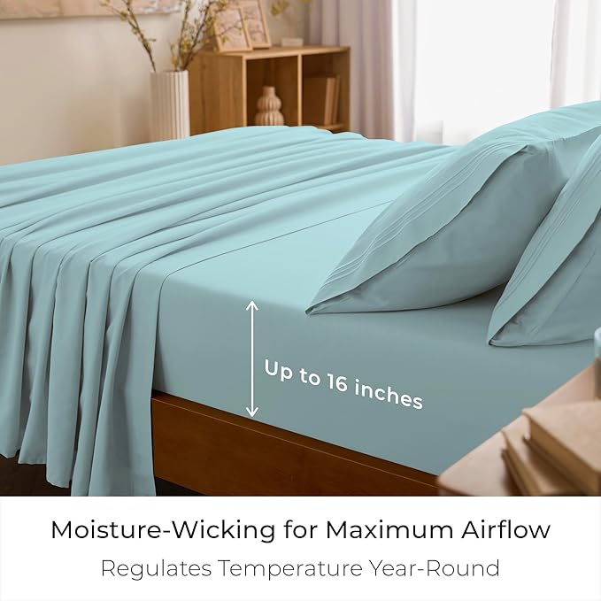 Mellanni Twin Sheets Set - 3 PC Iconic Collection Bedding - Hotel Luxury, Extra Soft, Cooling Bed Sheets - Wrinkle, Fade, Stain Resistant (Twin, Aqua)