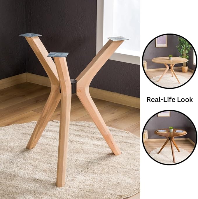 Mid Century Modern Dining Table Base Only, Pedestal Table Bases, Wooden Legs for Kitchen Tables, Glass Top Wood Top Assembly Tools Available (Glass Tabletop Anti-Slip Pads, Unfinished)