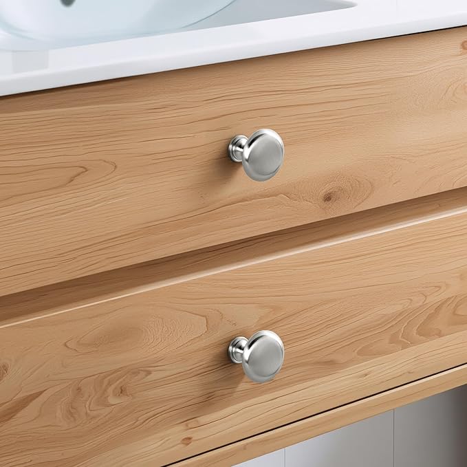 Lardmon 10 Pack Brushed Satin Nickel Round Cabinet Knobs 1.2 Inch(30.5mm) Dia. Drawer Knobs Modern Single Hole Cabinet Pulls Solid Kitchen Knobs Cabinet Handles Heavy Duty Kitchen Hardware for Dresser