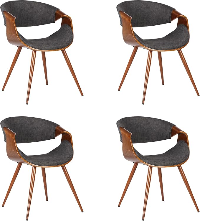 Armen Living Butterfly Mid-Century Dining Chair in Walnut Finish and Charcoal Fabric - Set of 4