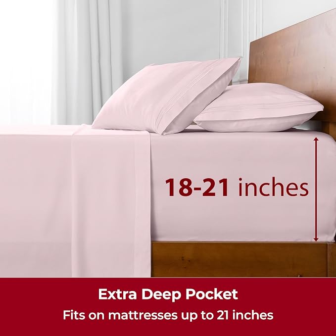 Mellanni Extra Deep Full Sheets - 4 PC Iconic Collection Bedding - Hotel Luxury, Ultra Soft, Cooling Bed Sheets - Wrinkle, Fade, Stain Resistant (Full, Blush Pink)