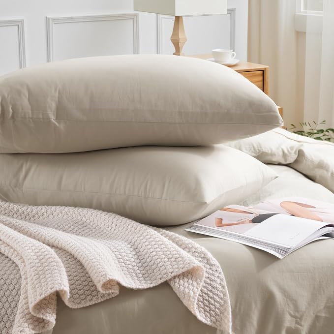 NEXHOME PRO 100% Washed Cotton Duvet Cover Full Size, Ogranic Natural Linen Feel Breathable Bedding Set with Zipper Closure, 3 Pieces Duvet Cover Set Linen (No Comfortert) 8090