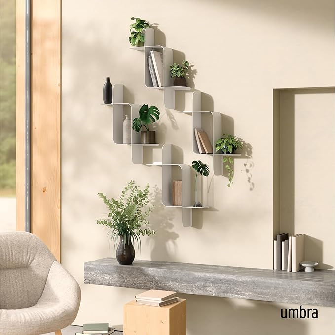 Umbra Montage Floating Wall Shelf, Metal, Set of 2, White