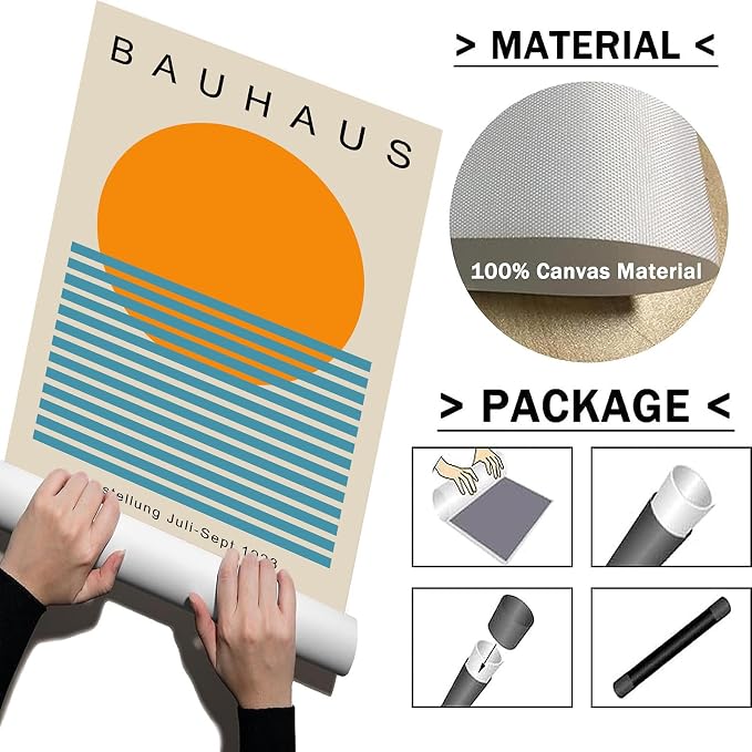 Minimalist Bauhaus Canvas Wall Art Sunrise Sunset Pictures Boho Sun Artwork Mid Century Modern Painting Geometric Gallery Wall Art Bauhaus Exhibition Poster Abstract Geometric Prints 16x24in Unframed
