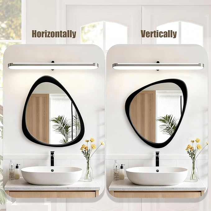 Asymmetrical Mirror, 24"x19" Unique Irregular Wall Mirror, Wood Mid Century Modern Mirror Decor for Bathroom Bedroom Living Room Entryway Hallway (Black)