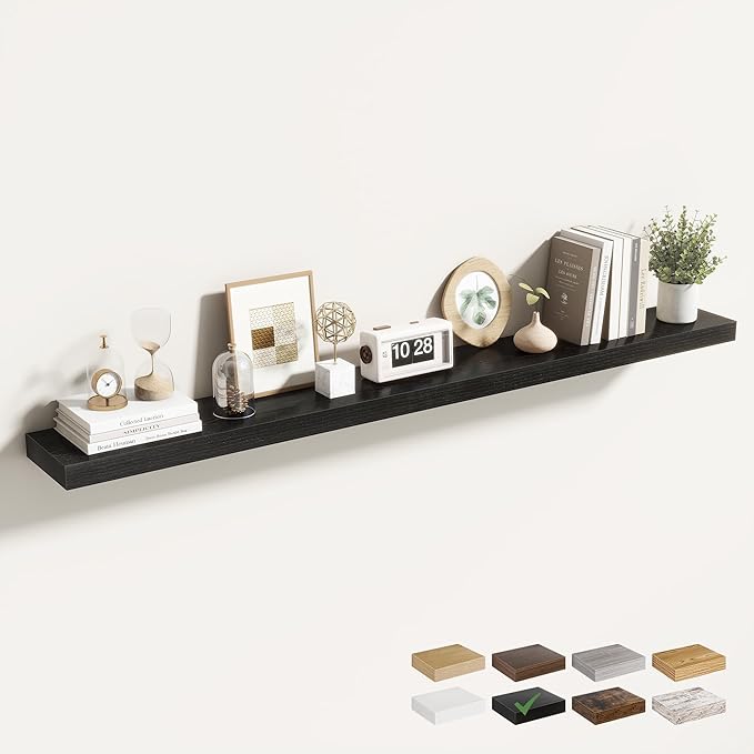 55 Inch Floating Shelves for Wall 1 Pack, 55" Wall Shelves for Books, Storage, Decor, Wall Mounted Floating Shelf with Invisible Brackets for Kitchen, Living Room, Black
