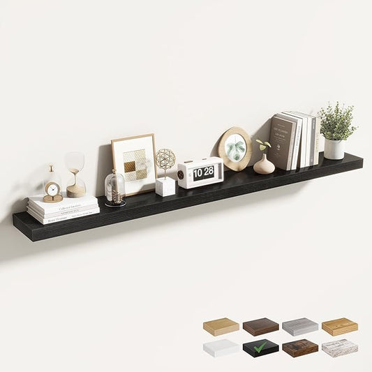 55 Inch Floating Shelves for Wall 1 Pack, 55" Wall Shelves for Books, Storage, Decor, Wall Mounted Floating Shelf with Invisible Brackets for Kitchen, Living Room, Black