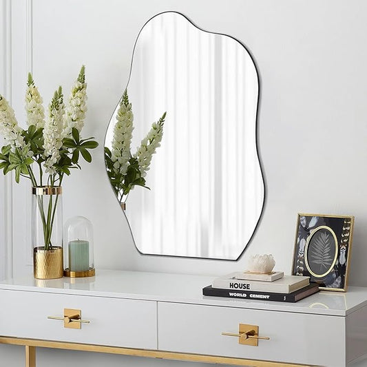 POZINO Irregular Mirror, 28"x20" Asymmetrical Wall Mirror, Modern Funky Shaped Mirrors, Abstract Frameless Mirrors for Wall Decor Living Room Bathroom Bedroom Entryway