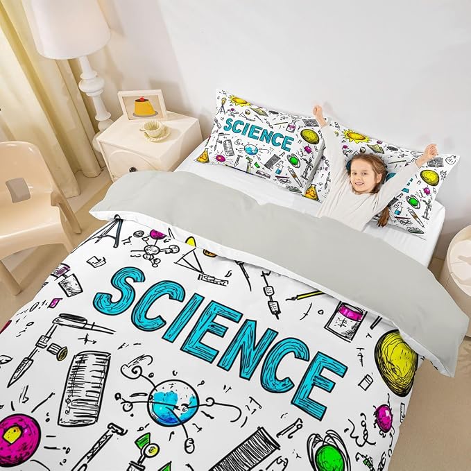 Erosebridal Science Duvet Cover Set Science Students Queen Bedding Sets for Youth Boys | School Educational Comforter Cover Math Equations Geometry Axis Art Bed Sets, Room Decor Aesthetic