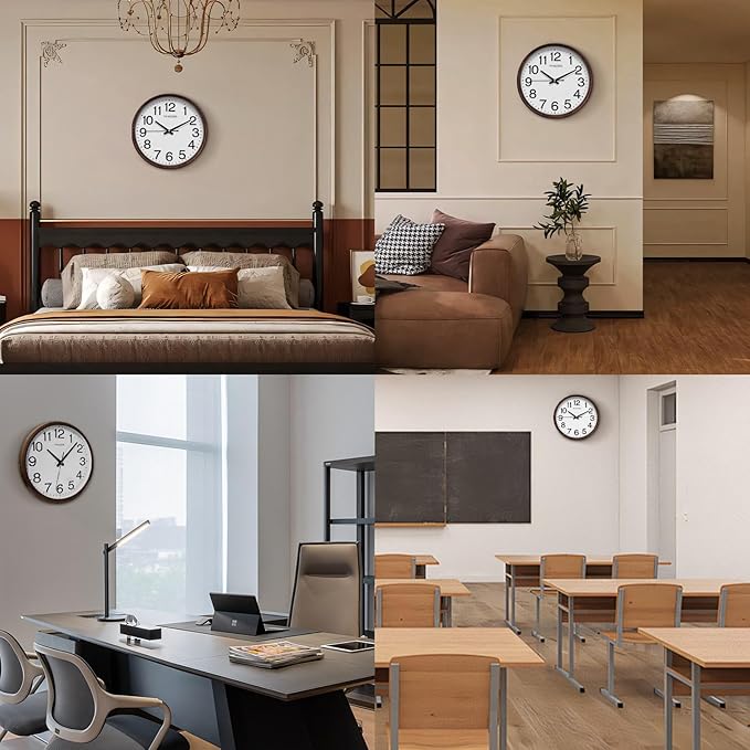 TIMESS Wall Clock, Classic Wood Style Finish, 16 Inch Non-Ticking Silent Battery Operated Analog Clock, Ideal Retro Decor for Home, Bedroom, Living Room, Kitchen, Bathroom, Office(Wood Brown)