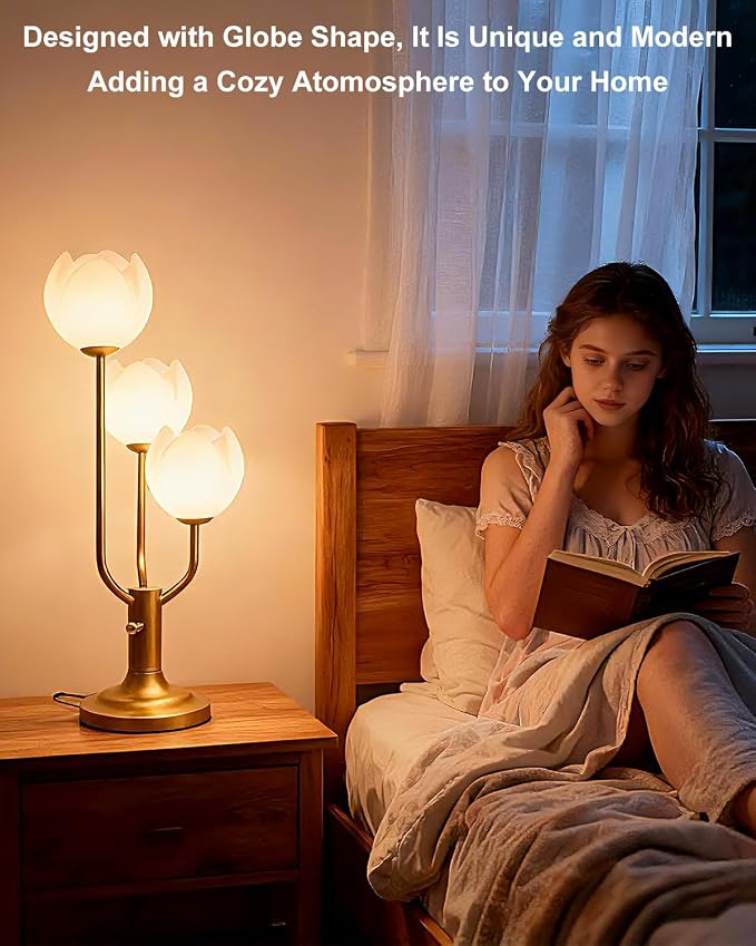 Lightdot Flower Table Lamp for Living Room Modern 3-Light Modern Mid Century Cute Desk Lamp 3000K Warmwhite Dimmable Bedside Nightstand Lamp for Bedroom Reading-Gold