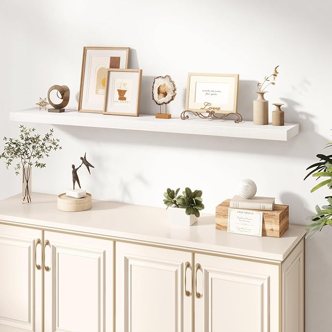 Dreamland 55 Inches Floating Shelves for Wall, 8" Deep Long Floating Shelves Set of 1, Large Display & Storage Shelf, Wall Shelf for Bathroom Bedroom Living Room Kitchen Office, White