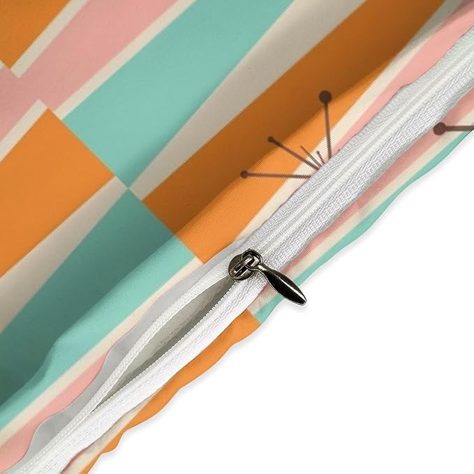 Modern Mid Century Duvet Cover Queen Retro Atomic Bedding Set, Rainbow Grid Comforter Cover Vintage Fifties 1950s Bed Set，Abstract Art Bedding 3 Piece (1 Duvet Cover 102"x90" + 2 Pillow Sham 20"x30")