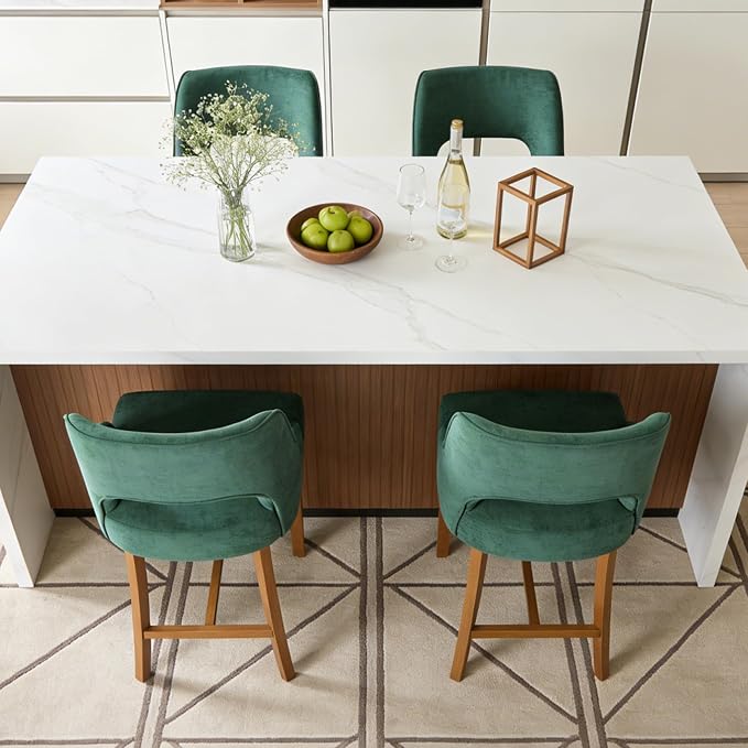 ClinQ Bar Stools Set of 1, 26" H Counter Height Bar Stools with Backs, Modern Upholstered Accent Barstools with H-Shaped Footrest for Kitchen Island, Dining Room and Bar, Green-Walnut Legs
