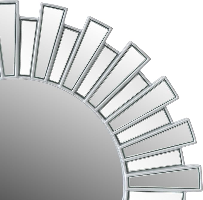 SHYFOY 23.6" Silver Sunburst Wall Mirror, Large Round Beveled Decorative Wall Mirror, Modern Art Deco Accent Mirror for Living Room, Bedroom, Entryway