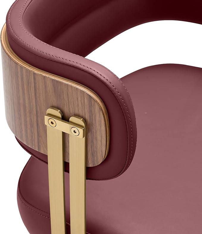 Modern Upholstered Leather Dining Chairs Set of 2 with High-Resilience Foam Cushion, Walnut Wood Veneer&Gold Metal Legs, 22Lx20.5Wx28.3Hin, Anti-Slip Kitchen Chairs for Dining Room,Cherry