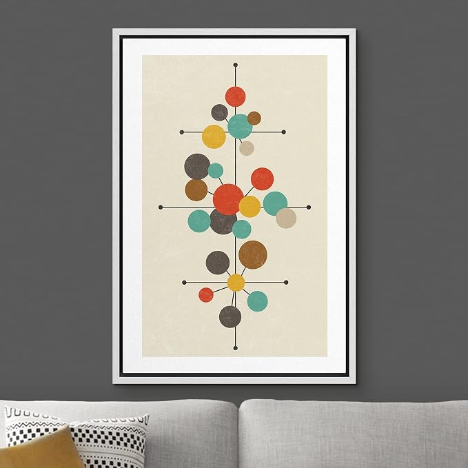 Woodrose Framed Canvas Print Wall Art Geometric Mid-Century Dot Collage Abstract Shapes Illustrations Modern Minimalist Chic Relax/Calm Multicolor for Living Room, Bedroom, Office - 24"x36" White
