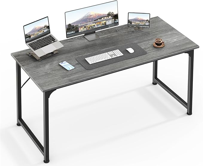 Huuger Computer Desk, 48 Inch Office Desk, Gaming Desk with Storage, Writing Desk Work Desk for Home Office, Study, Modern Simple Desk, Large Legroom, Metal Frame, Grey