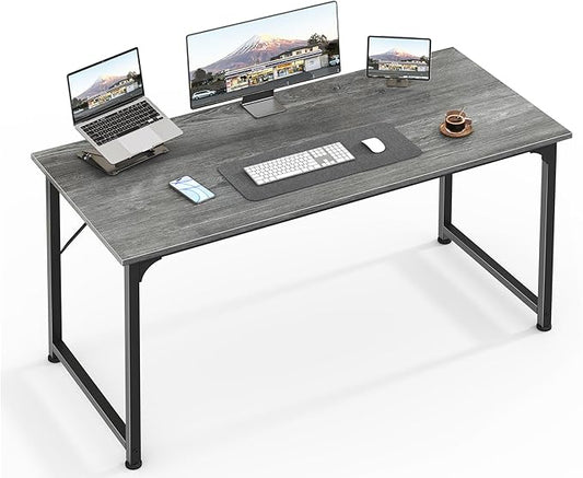 Huuger Computer Desk, 48 Inch Office Desk, Gaming Desk with Storage, Writing Desk Work Desk for Home Office, Study, Modern Simple Desk, Large Legroom, Metal Frame, Grey